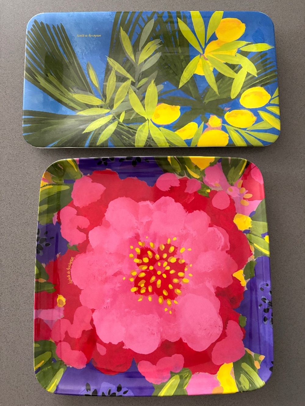 Isabelle de Borchgrave Melamine Trays Set of 2 Lemons Floral